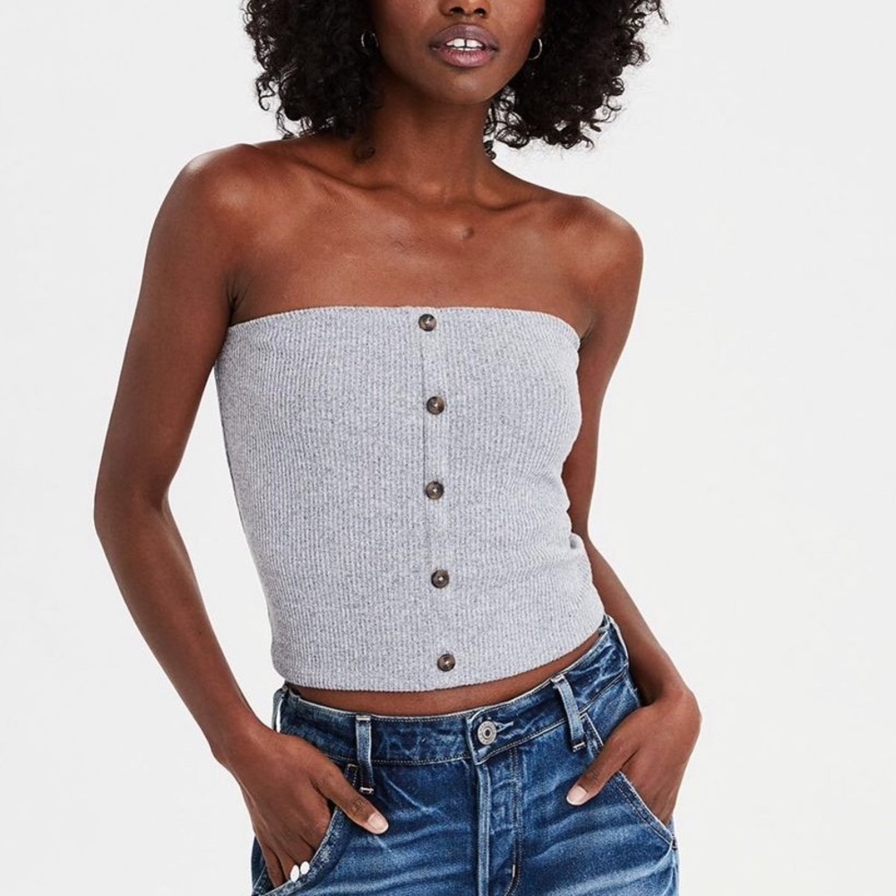 AMERICAN EAGLE PLUSH BUTTON FRONT TUBE TOP